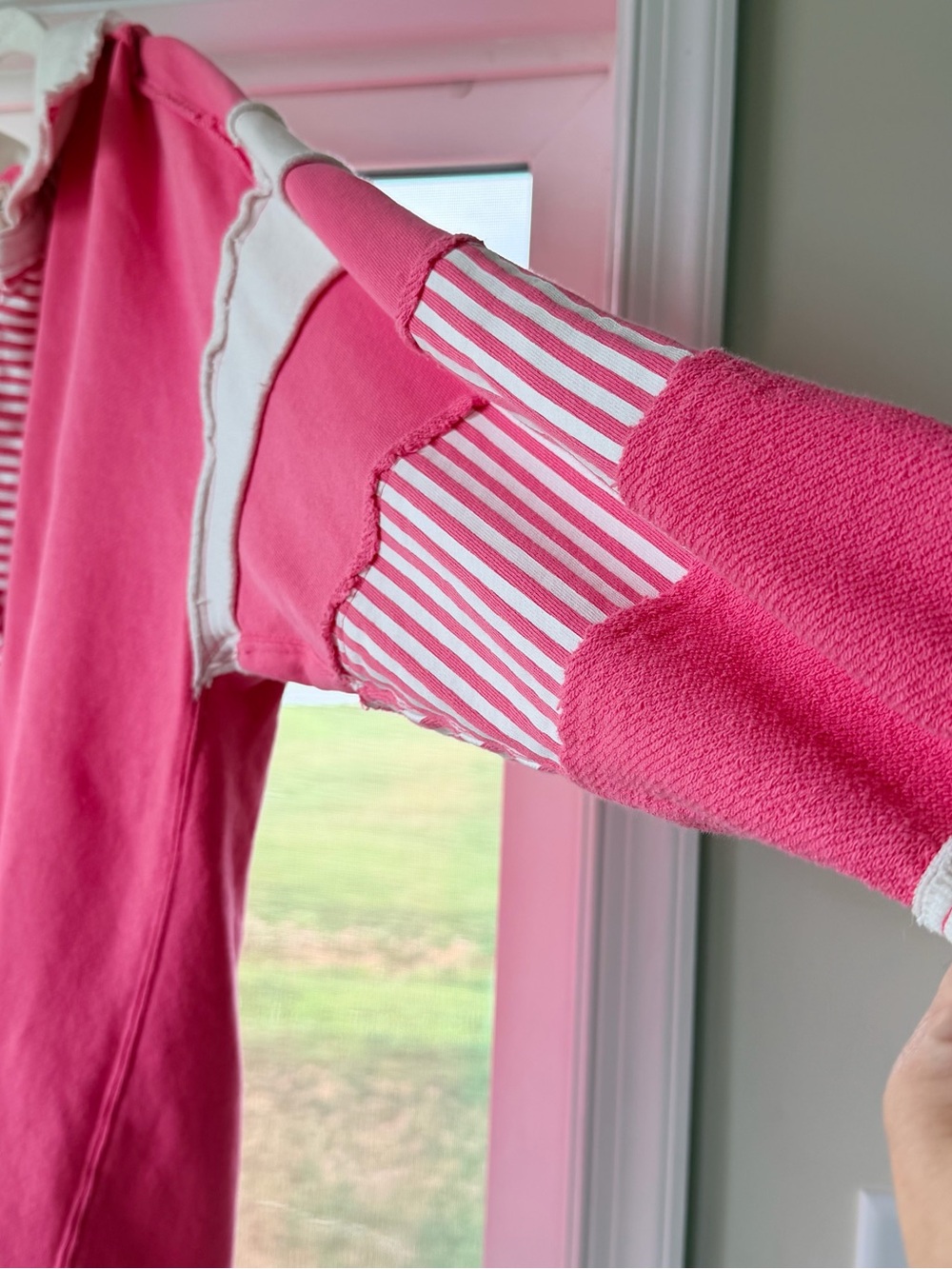 We The Free Hot Pink Pullover rugby Jersey sweater with White Striped Trim - Picture 4 of 5